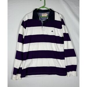 VTG Brooks Brothers Rugby Shirt XXL Purple White Stripe Long Sleeve Polo Cotton